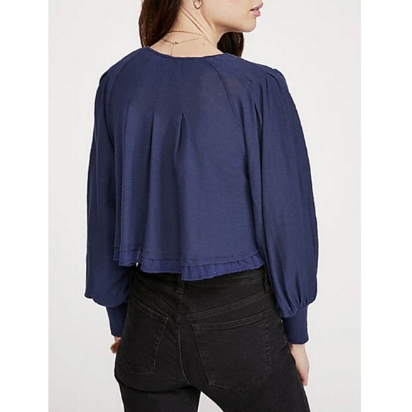 FREE PEOPLE BILLIE INDIGO LONG SLEEVE TEE Womens Top  XS - Picture 2 of 5